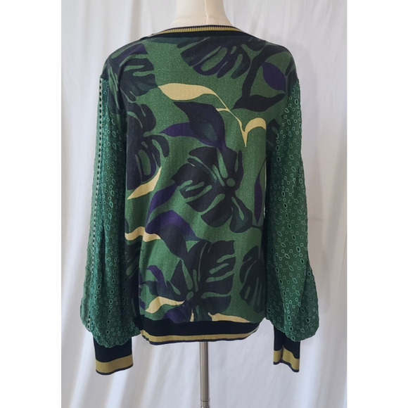 Anthropologie Bl^nk London Flora Adele Green Monstera Knit Top Sweater Medium - Picture 7 of 8
